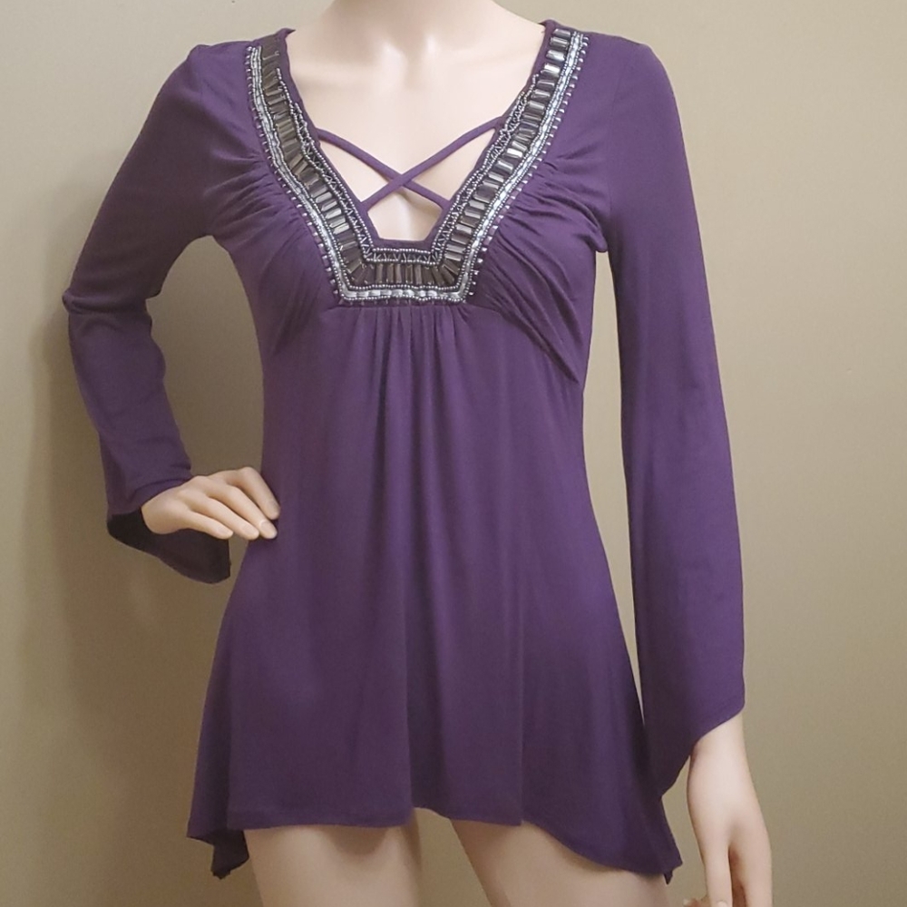 Embellished bell sleeve blouse